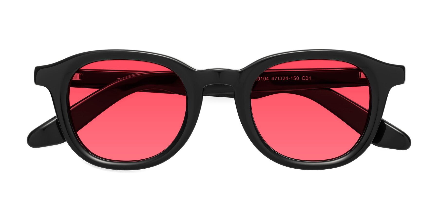 Folded Front of Titus in Black with Red Tinted Lenses