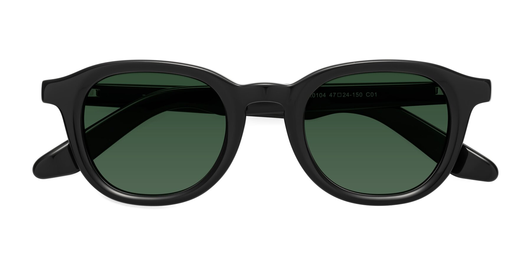 Folded Front of Titus in Black with Green Tinted Lenses