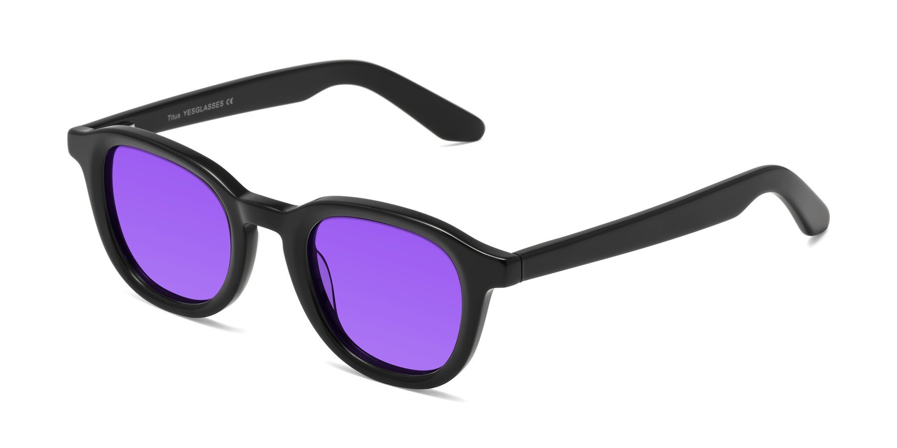 Angle of Titus in Black with Purple Tinted Lenses