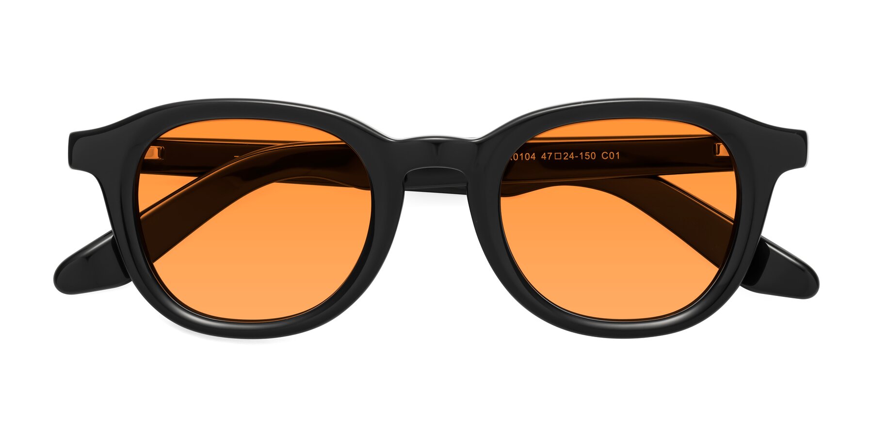 Folded Front of Titus in Black with Orange Tinted Lenses