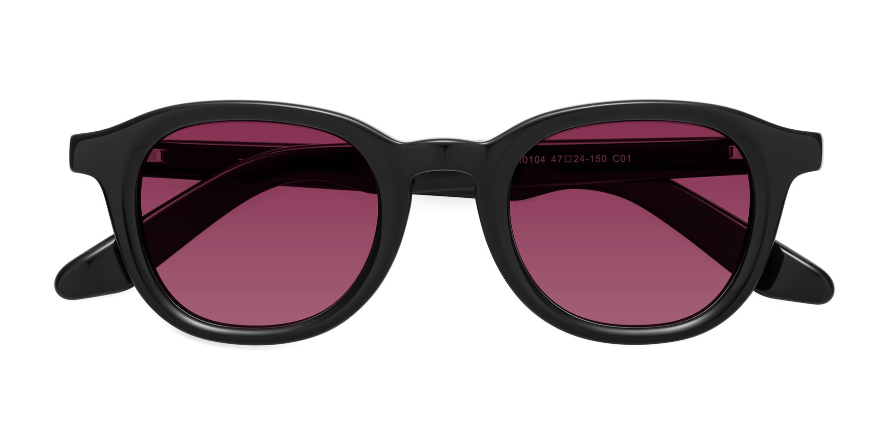 Folded Front of Titus in Black with Wine Tinted Lenses