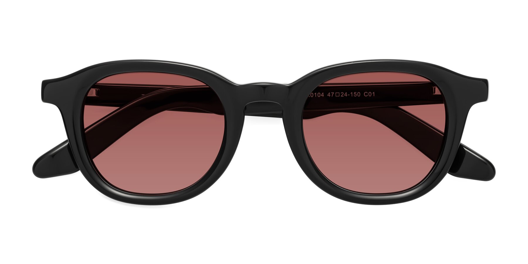 Folded Front of Titus in Black with Garnet Tinted Lenses