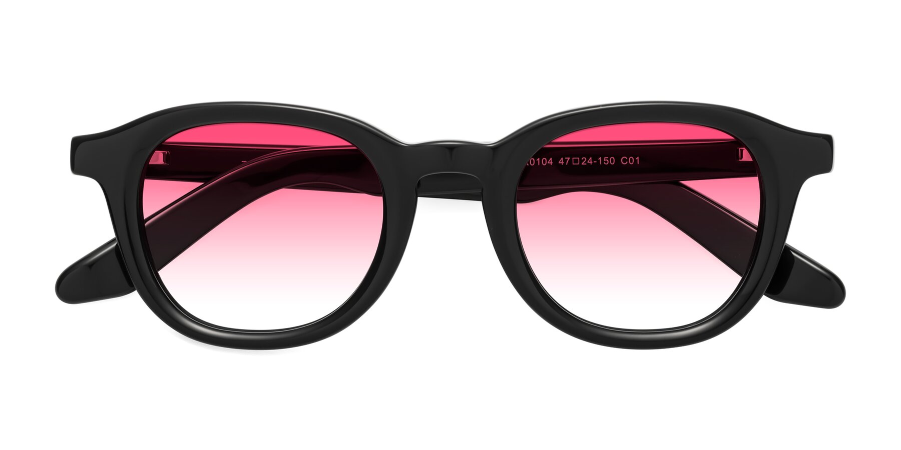 Folded Front of Titus in Black with Pink Gradient Lenses