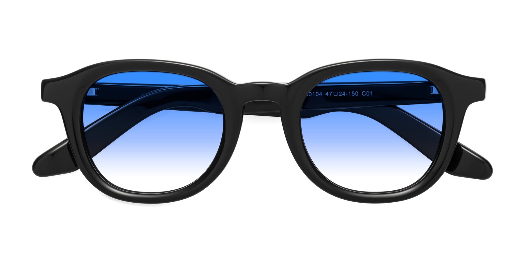 Folded Front of Titus in Black with Blue Gradient Lenses