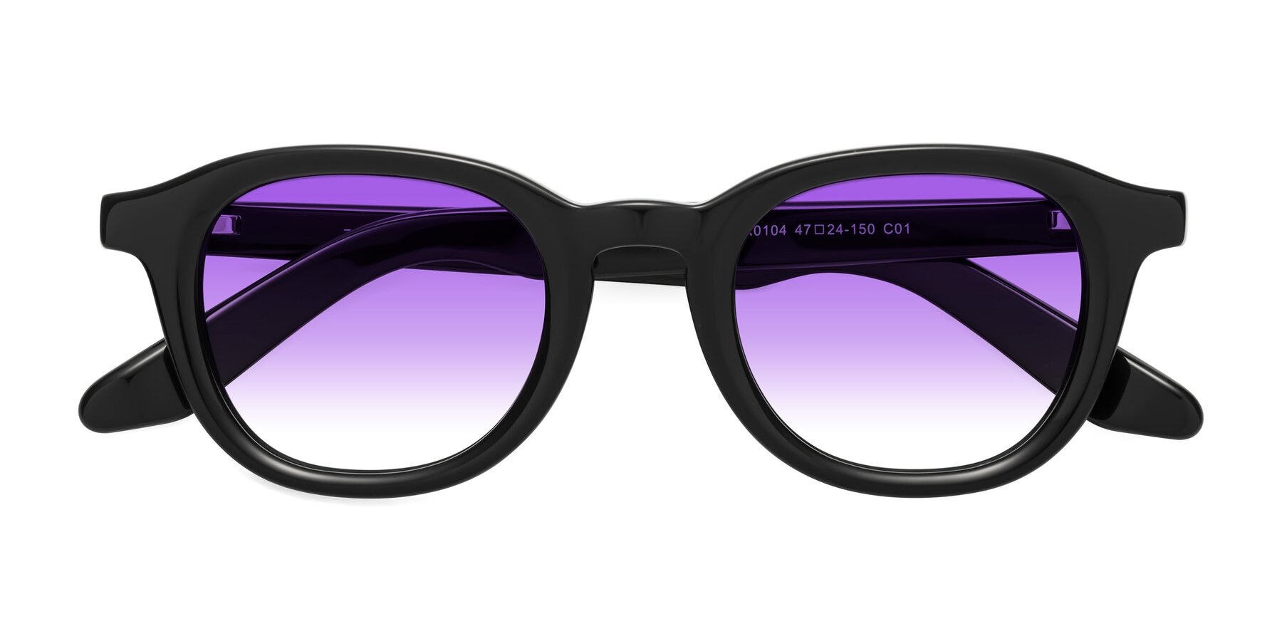 Folded Front of Titus in Black with Purple Gradient Lenses