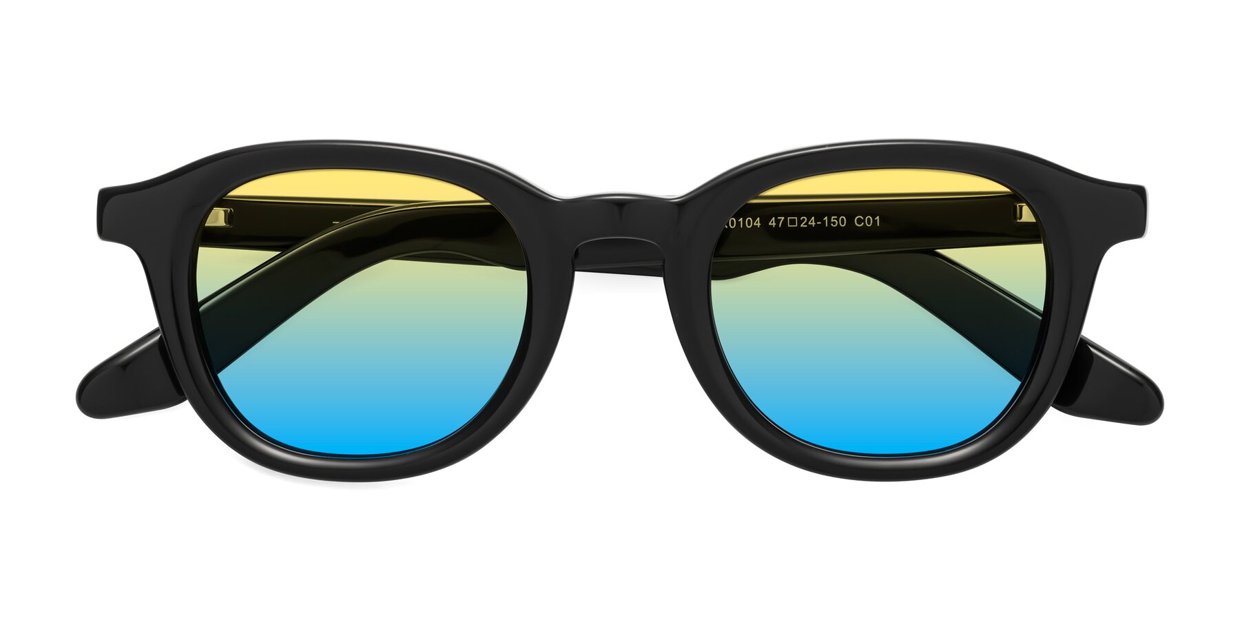 Folded Front of Titus in Black with Yellow / Blue Gradient Lenses