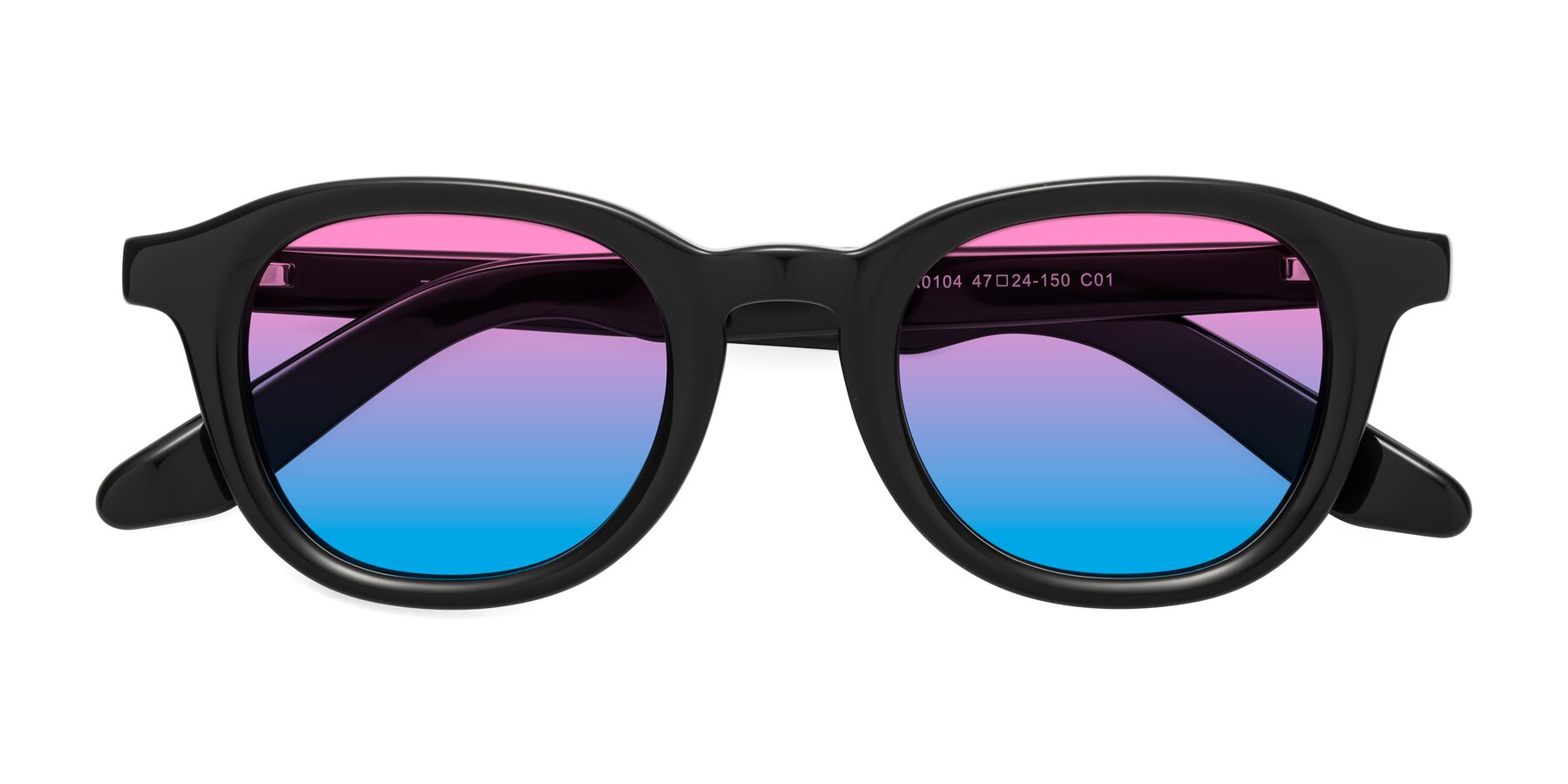 Folded Front of Titus in Black with Pink / Blue Gradient Lenses