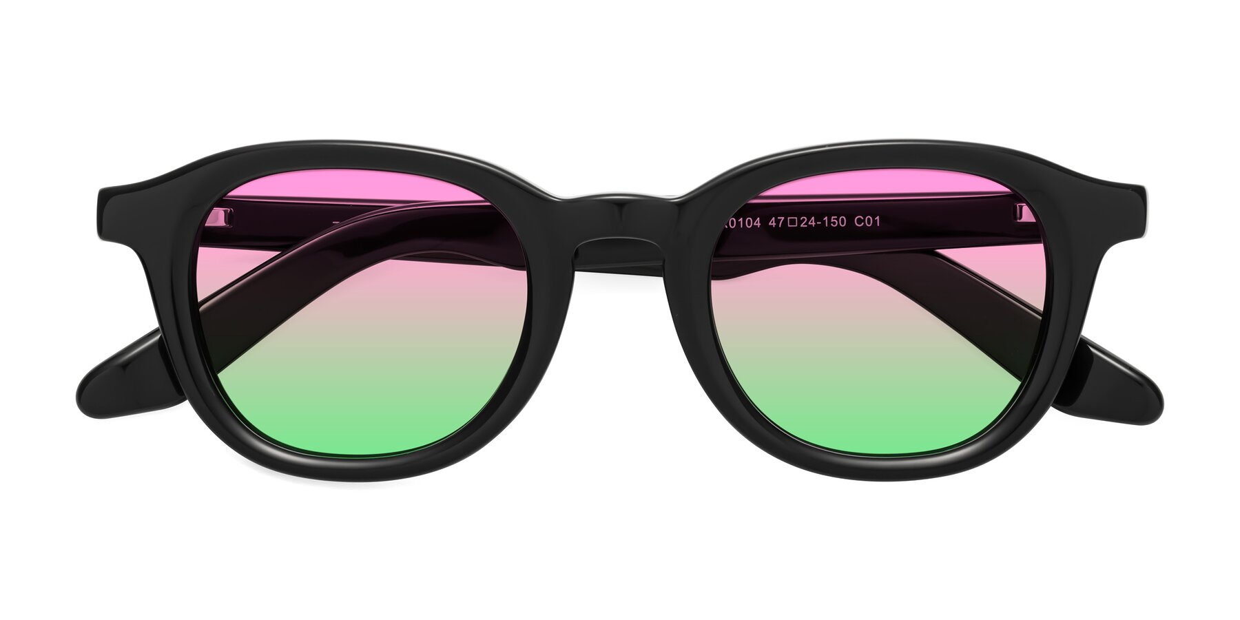 Folded Front of Titus in Black with Pink / Green Gradient Lenses
