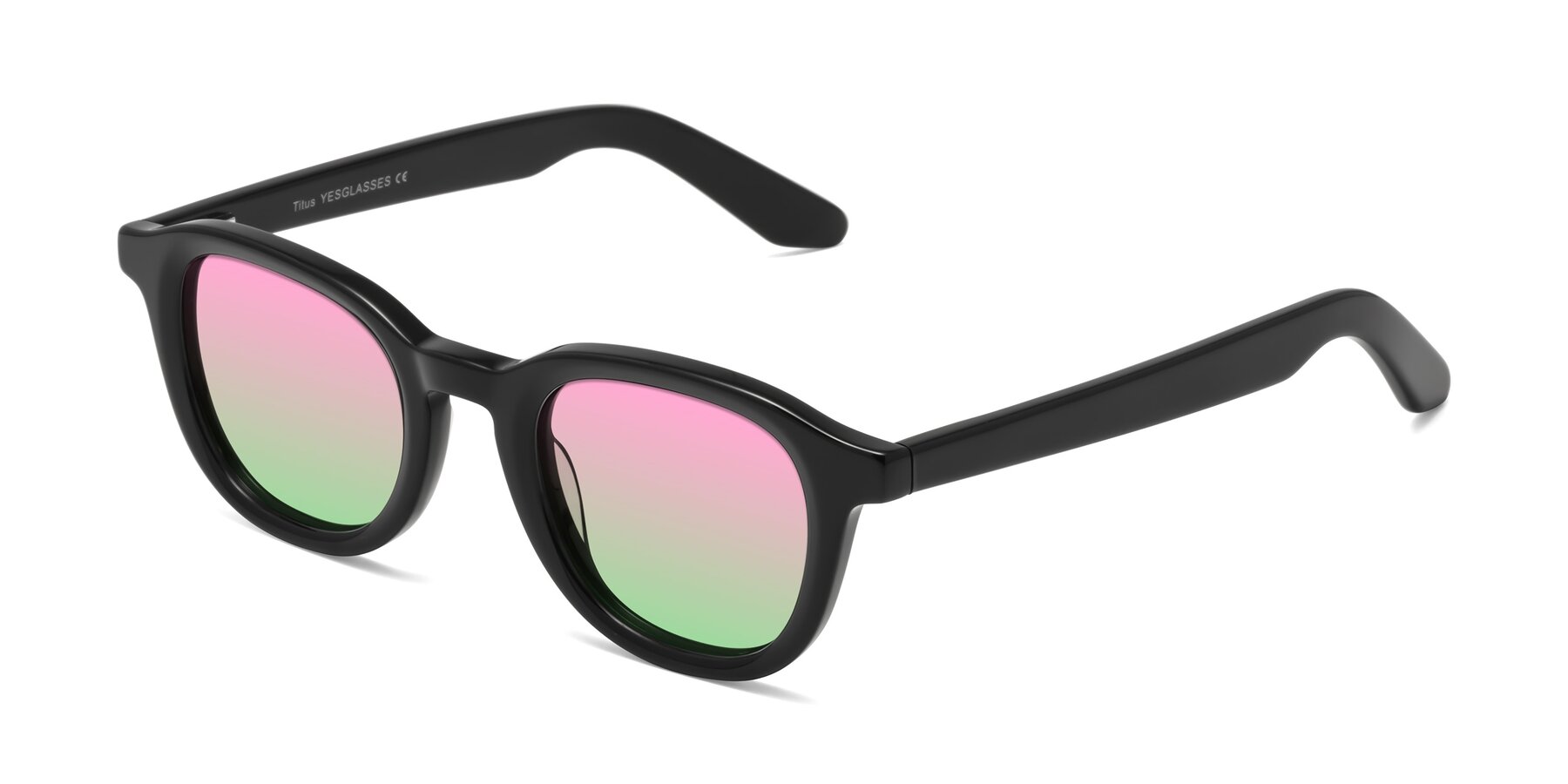 Angle of Titus in Black with Pink / Green Gradient Lenses