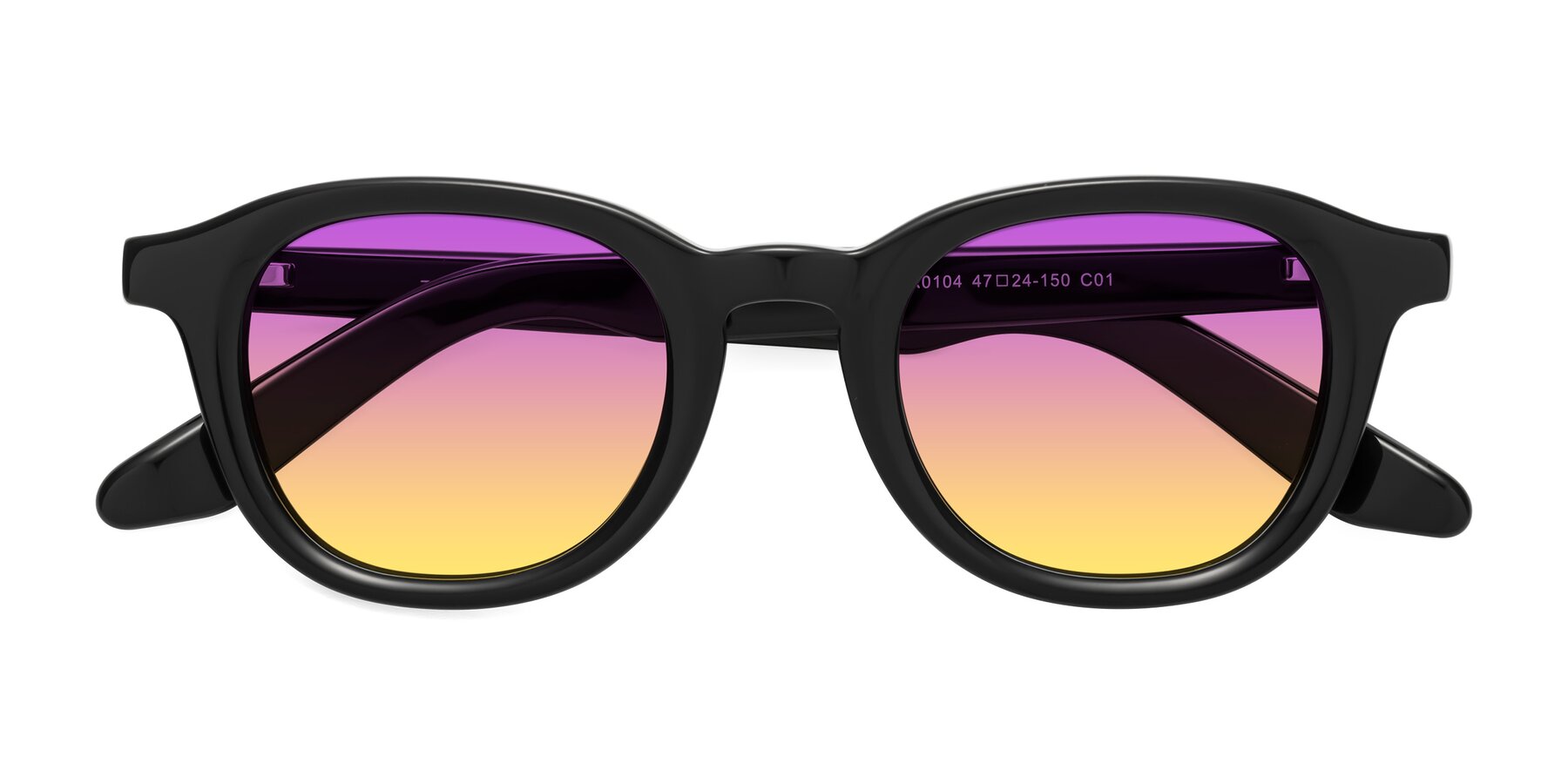 Folded Front of Titus in Black with Purple / Yellow Gradient Lenses