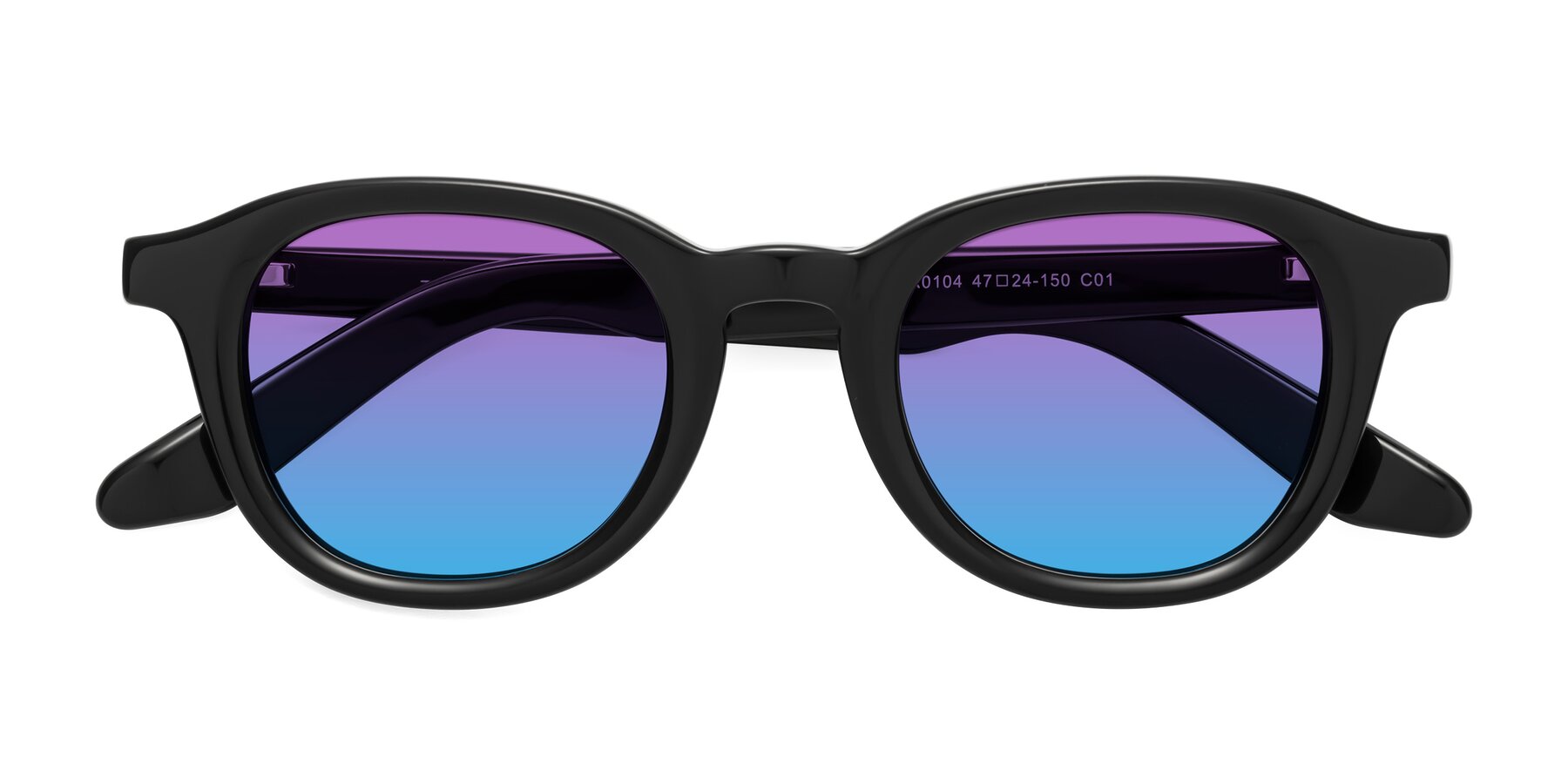 Folded Front of Titus in Black with Purple / Blue Gradient Lenses