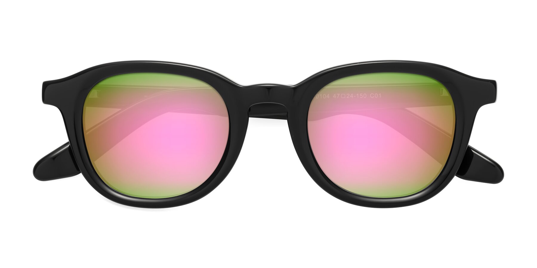 Folded Front of Titus in Black with Pink Mirrored Lenses