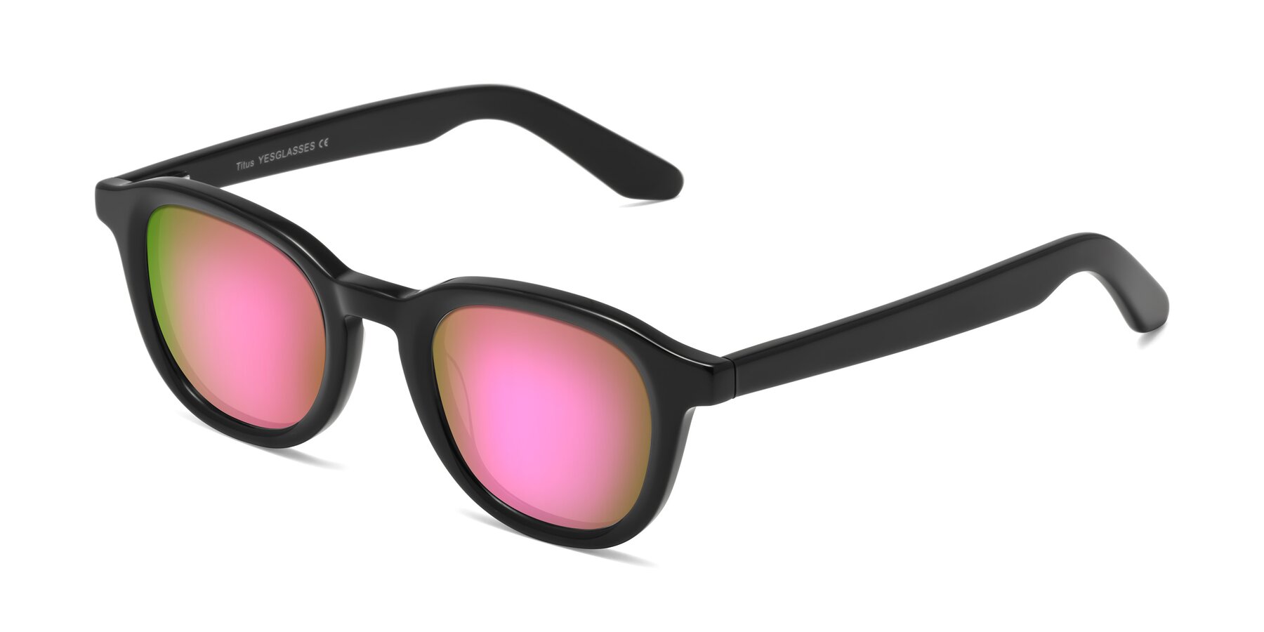 Angle of Titus in Black with Pink Mirrored Lenses