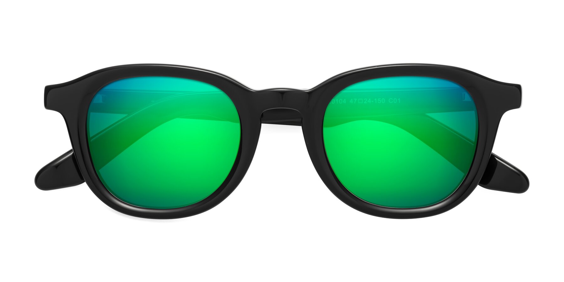Folded Front of Titus in Black with Green Mirrored Lenses