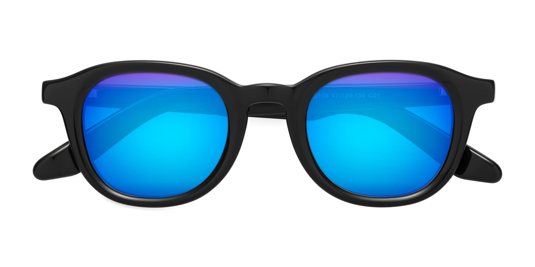 Folded Front of Titus in Black with Blue Mirrored Lenses