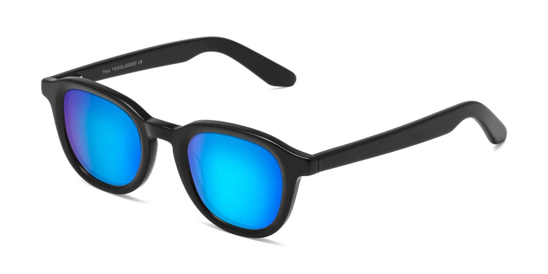 Angle of Titus in Black with Blue Mirrored Lenses