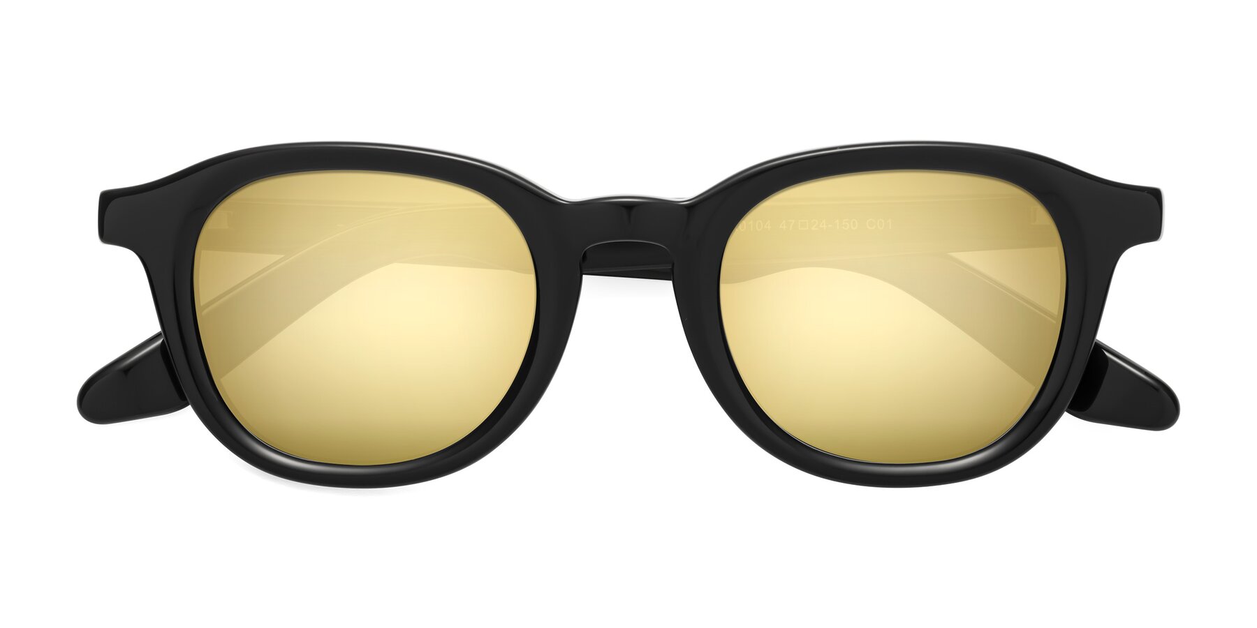 Folded Front of Titus in Black with Gold Mirrored Lenses