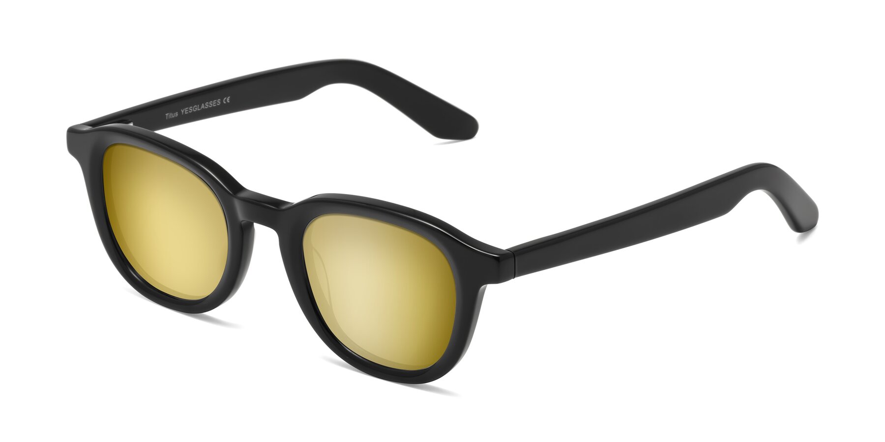 Angle of Titus in Black with Gold Mirrored Lenses