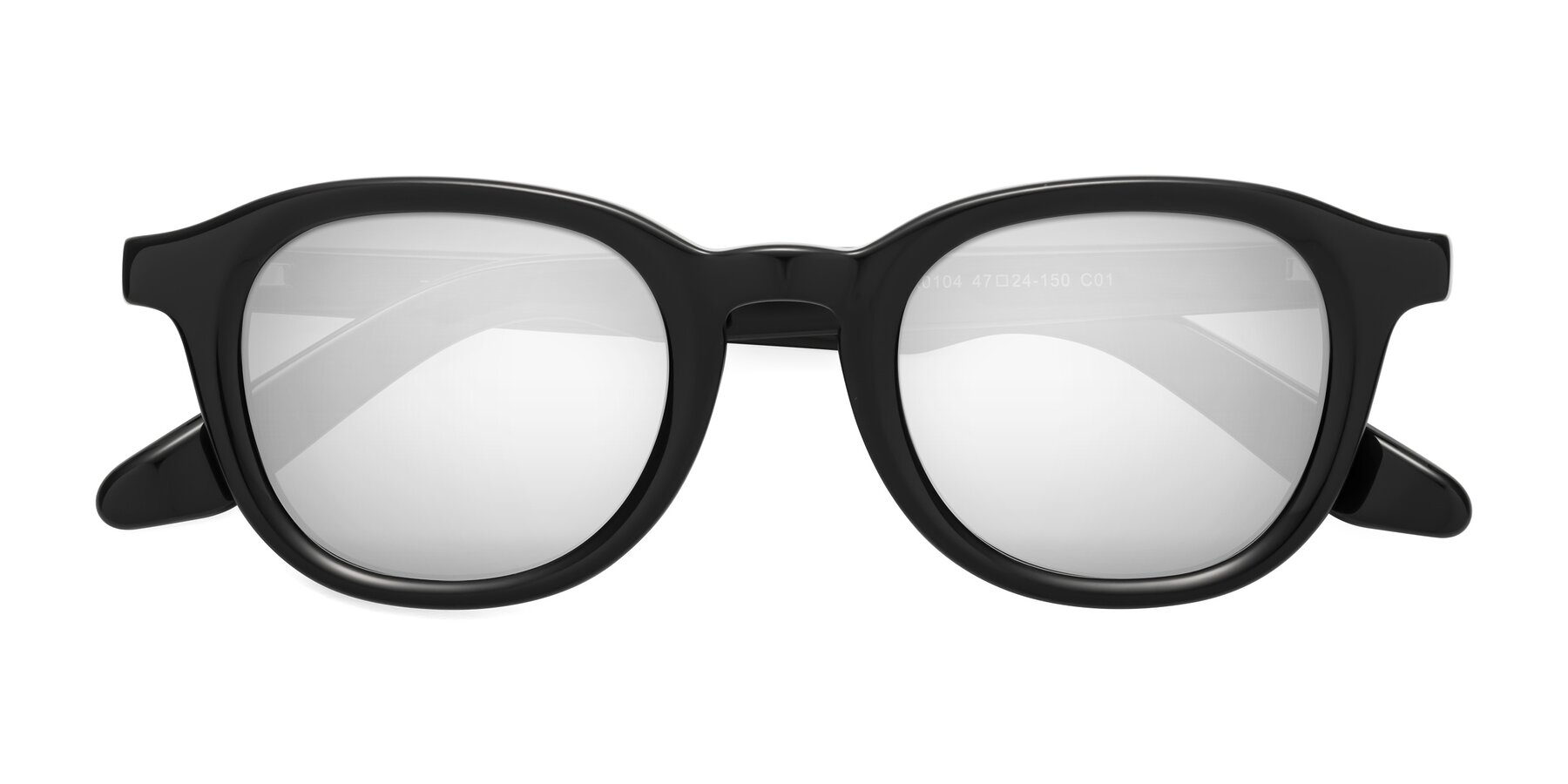 Folded Front of Titus in Black with Silver Mirrored Lenses