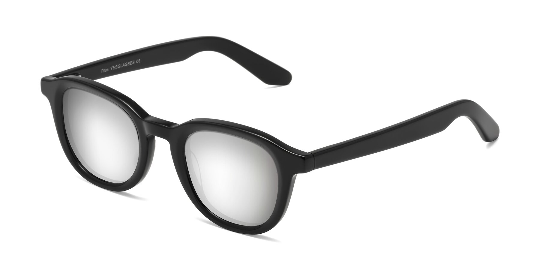 Angle of Titus in Black with Silver Mirrored Lenses