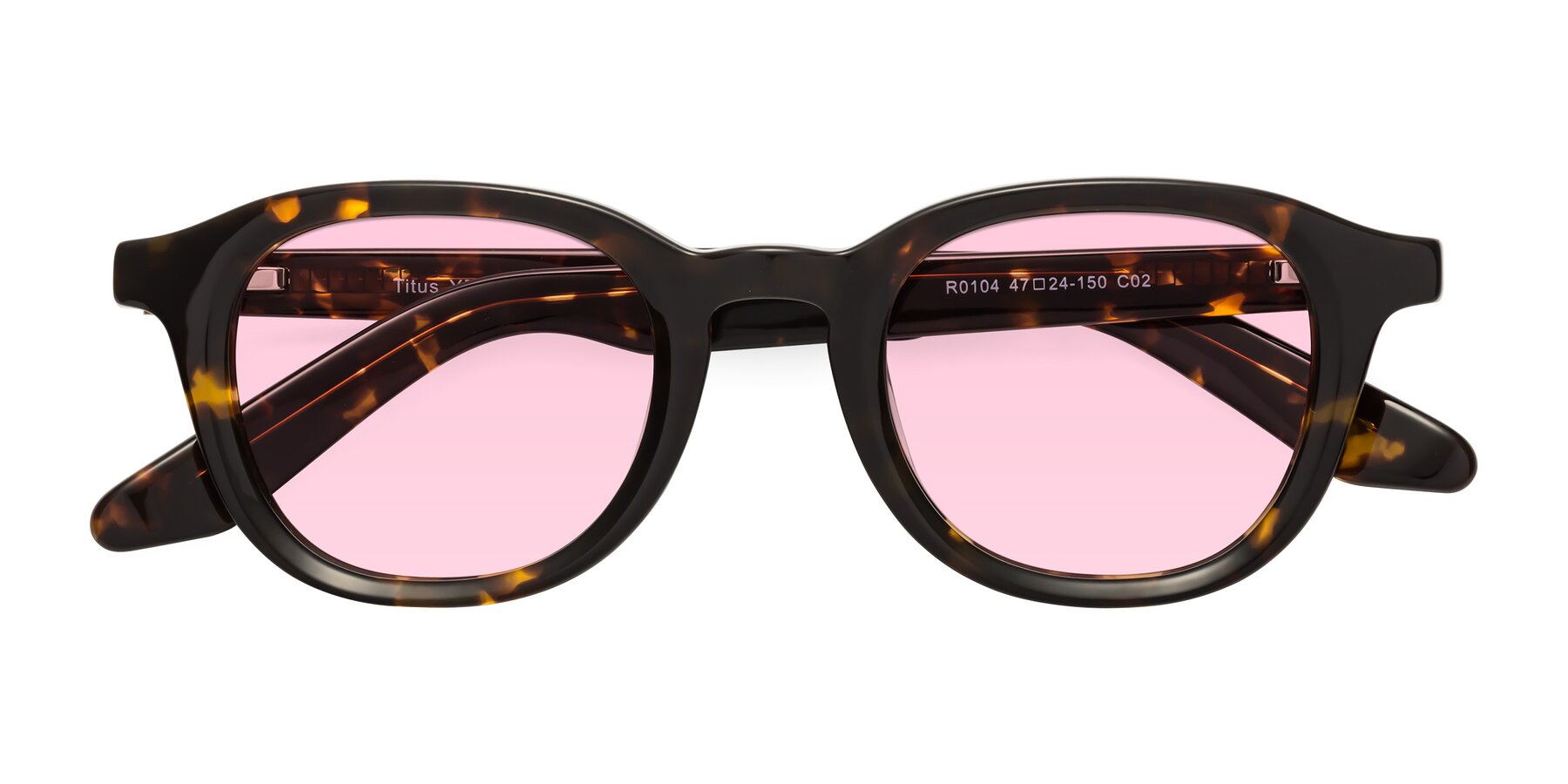 Folded Front of Titus in Tortoise with Light Pink Tinted Lenses