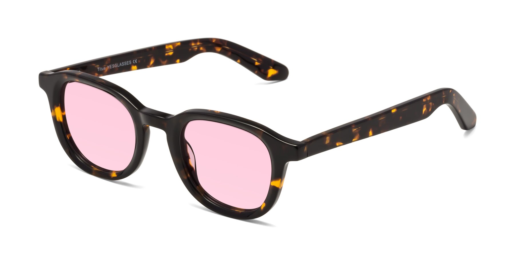 Angle of Titus in Tortoise with Light Pink Tinted Lenses