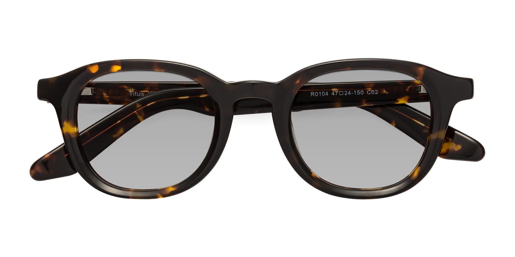 Folded Front of Titus in Tortoise with Light Gray Tinted Lenses