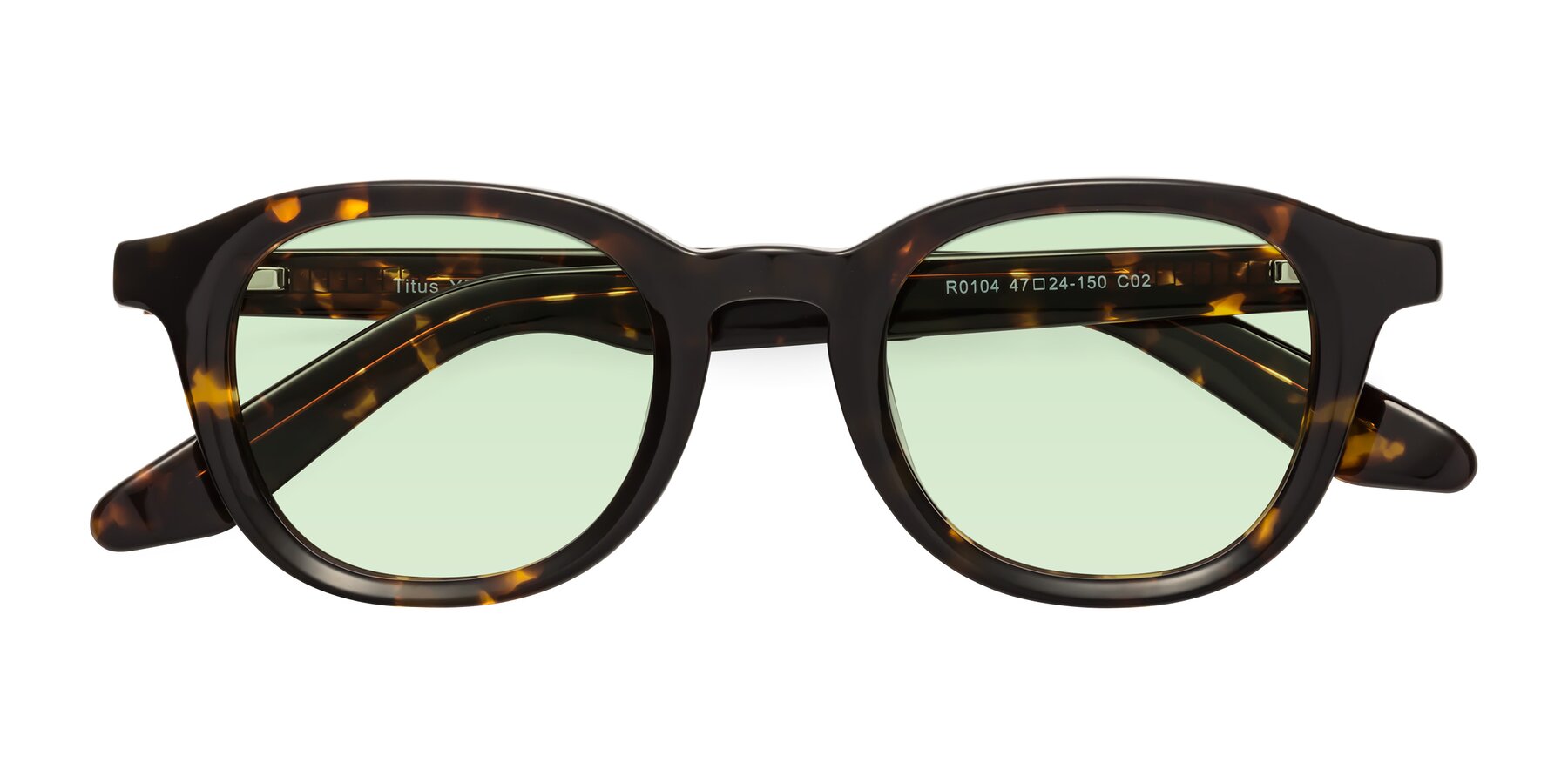 Folded Front of Titus in Tortoise with Light Green Tinted Lenses