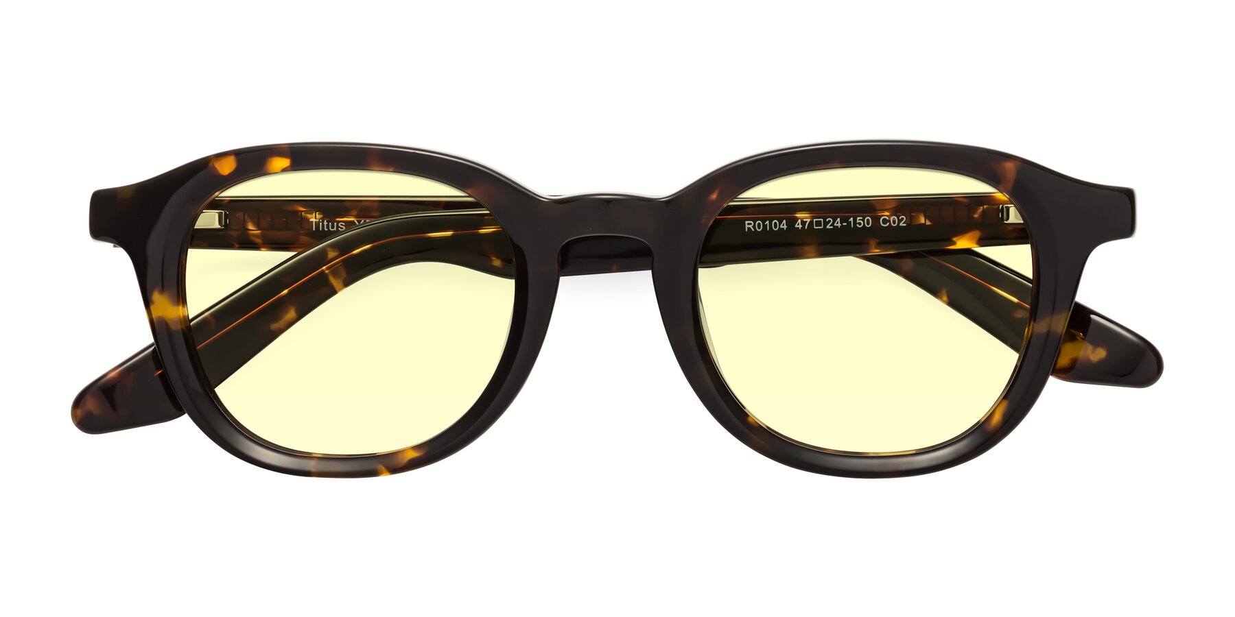 Folded Front of Titus in Tortoise with Light Yellow Tinted Lenses