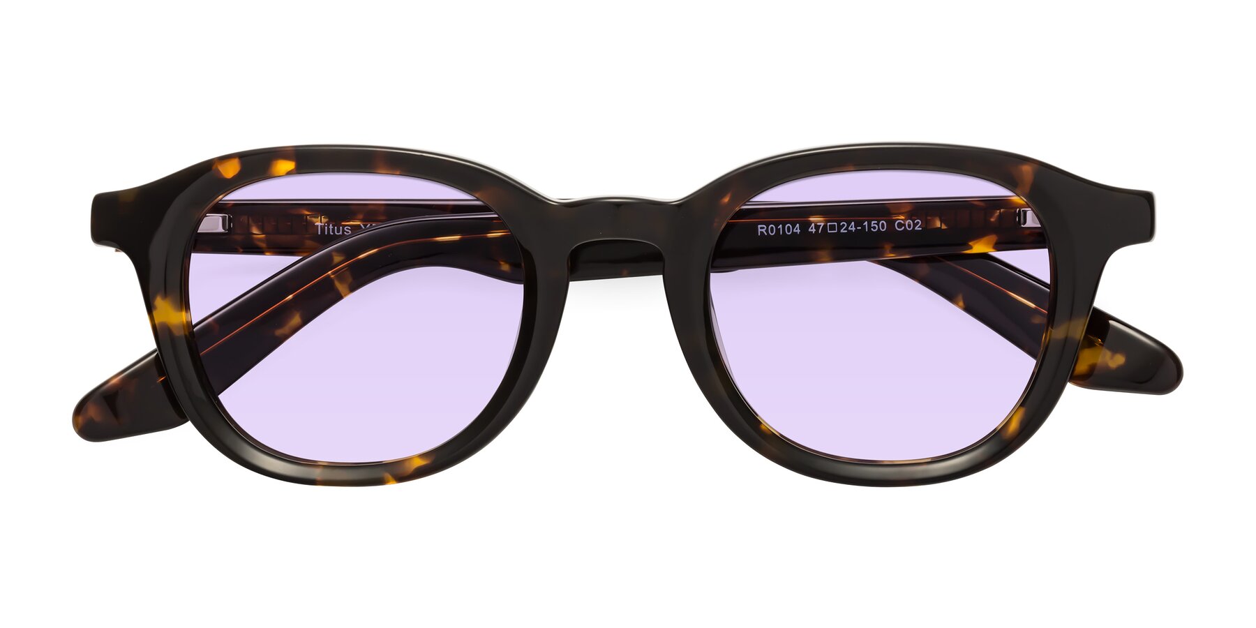 Folded Front of Titus in Tortoise with Light Purple Tinted Lenses