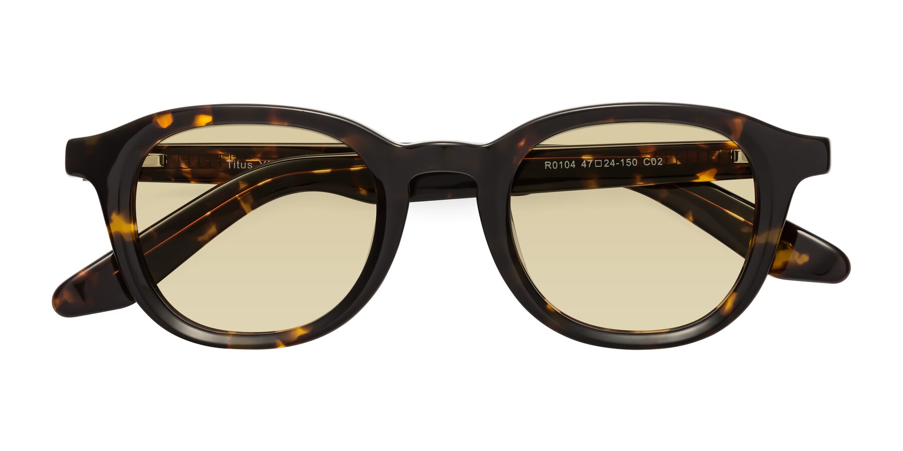 Folded Front of Titus in Tortoise with Light Champagne Tinted Lenses