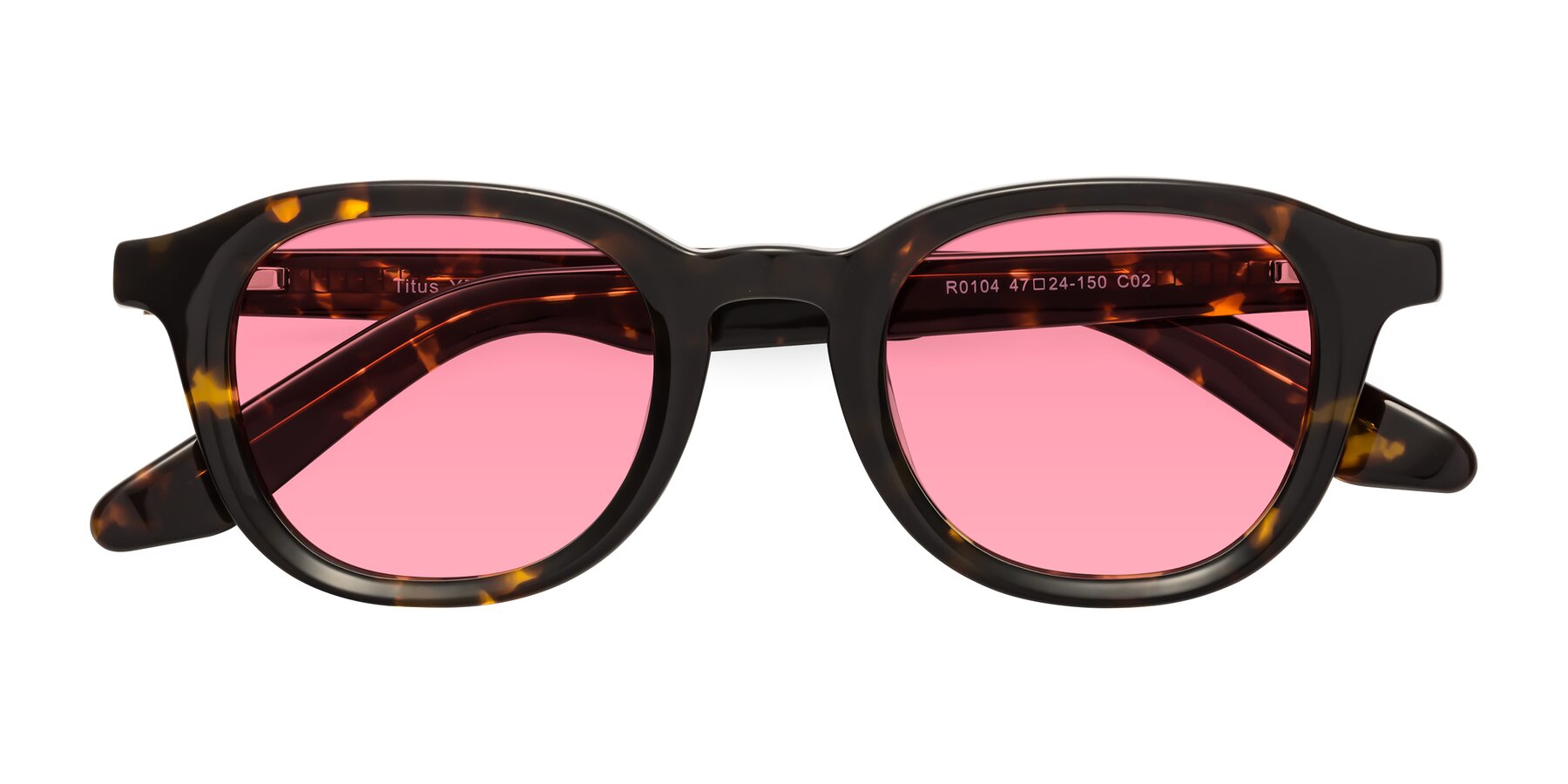Folded Front of Titus in Tortoise with Pink Tinted Lenses