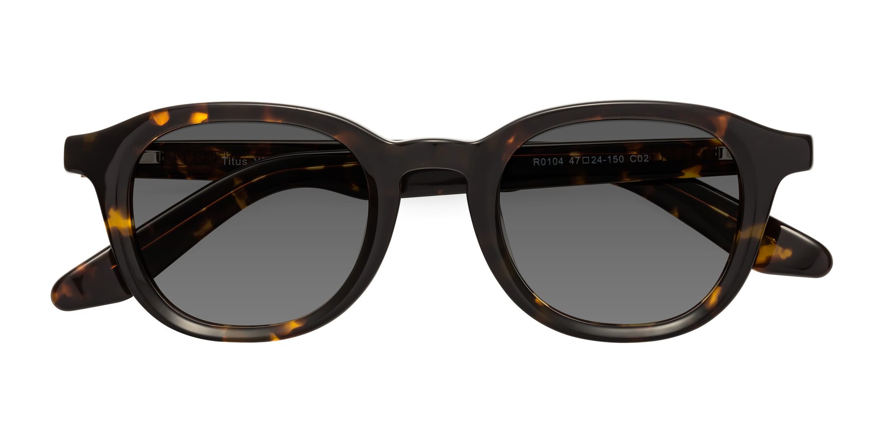 Folded Front of Titus in Tortoise with Medium Gray Tinted Lenses