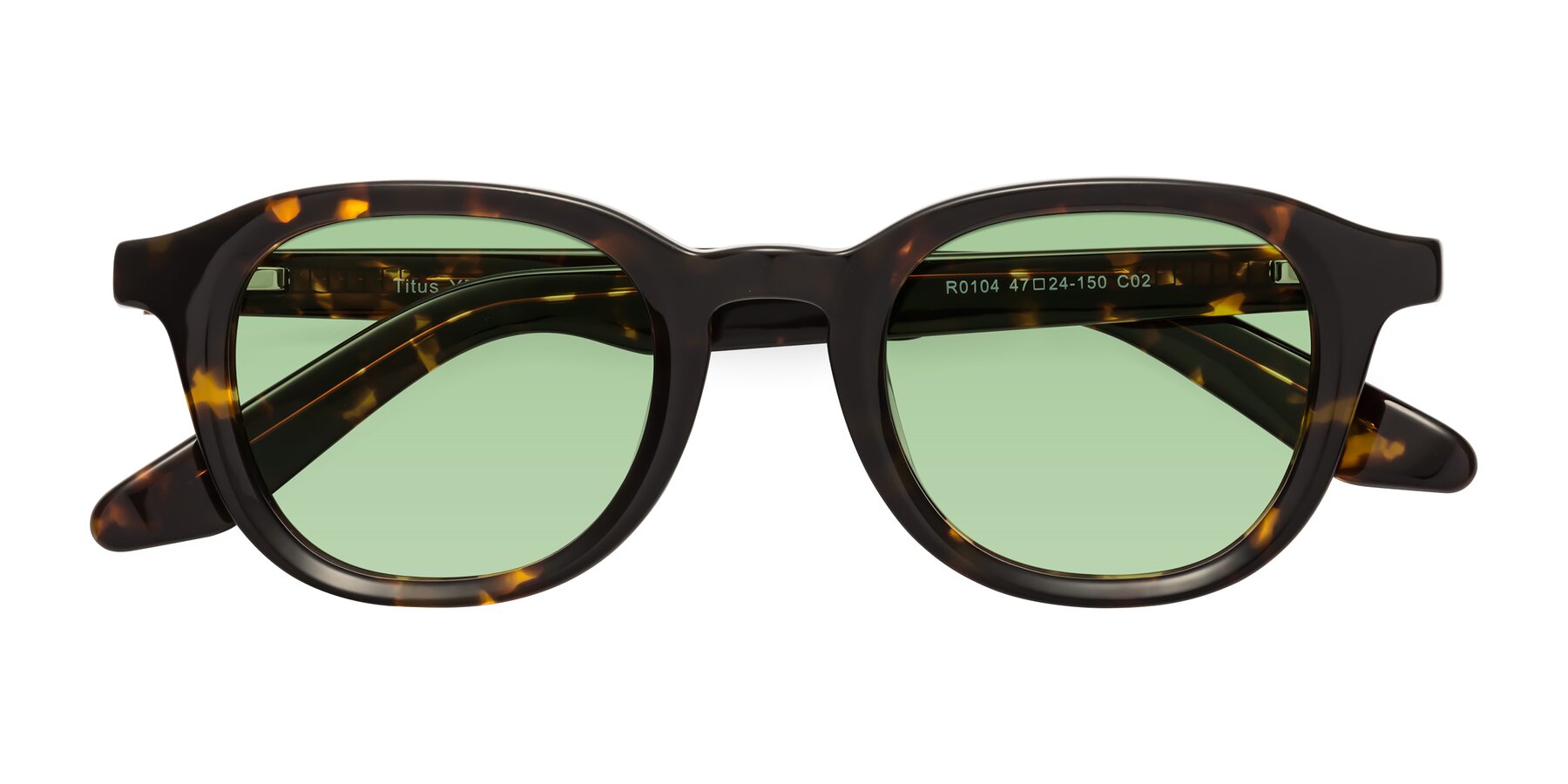 Folded Front of Titus in Tortoise with Medium Green Tinted Lenses