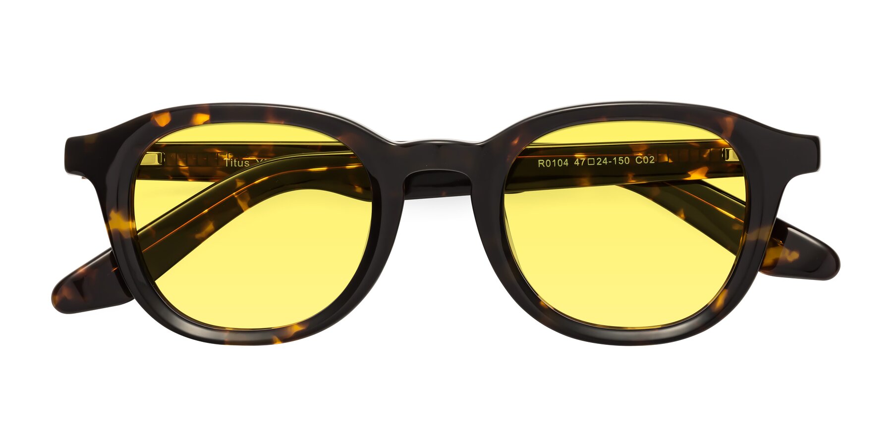 Folded Front of Titus in Tortoise with Medium Yellow Tinted Lenses