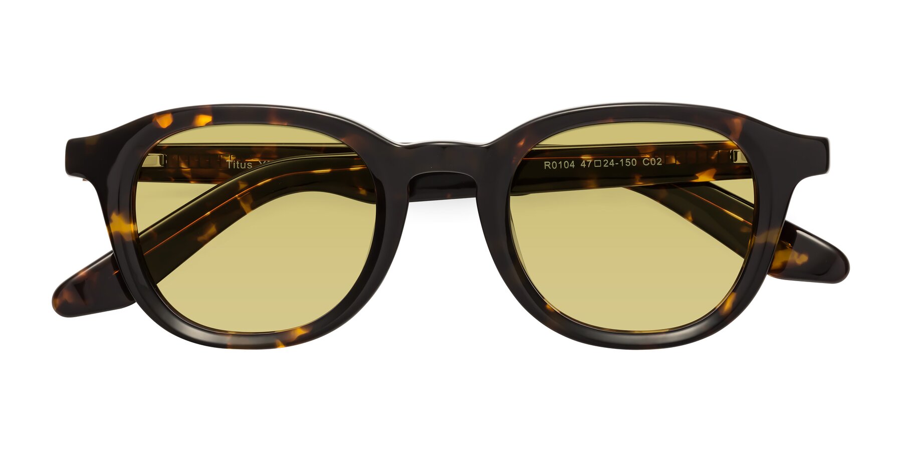 Folded Front of Titus in Tortoise with Medium Champagne Tinted Lenses