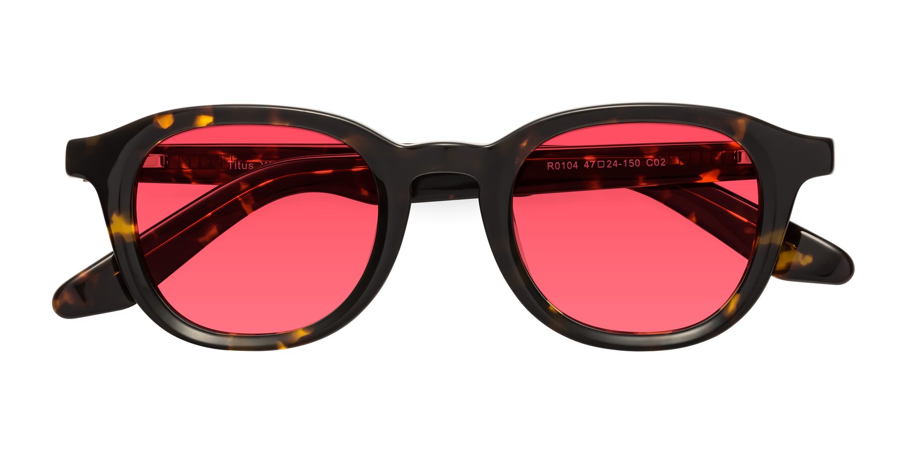 Folded Front of Titus in Tortoise with Red Tinted Lenses