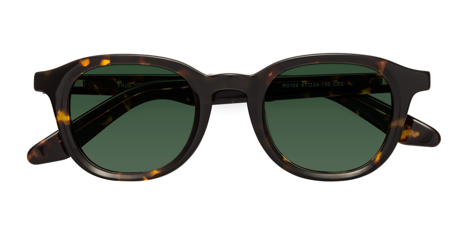 Folded Front of Titus in Tortoise with Green Tinted Lenses
