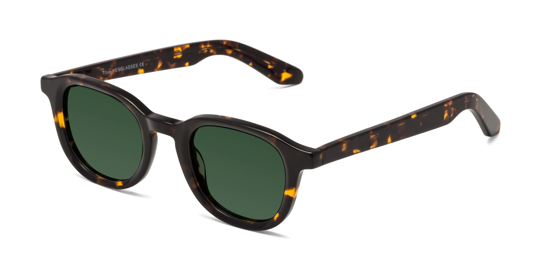 Angle of Titus in Tortoise with Green Tinted Lenses