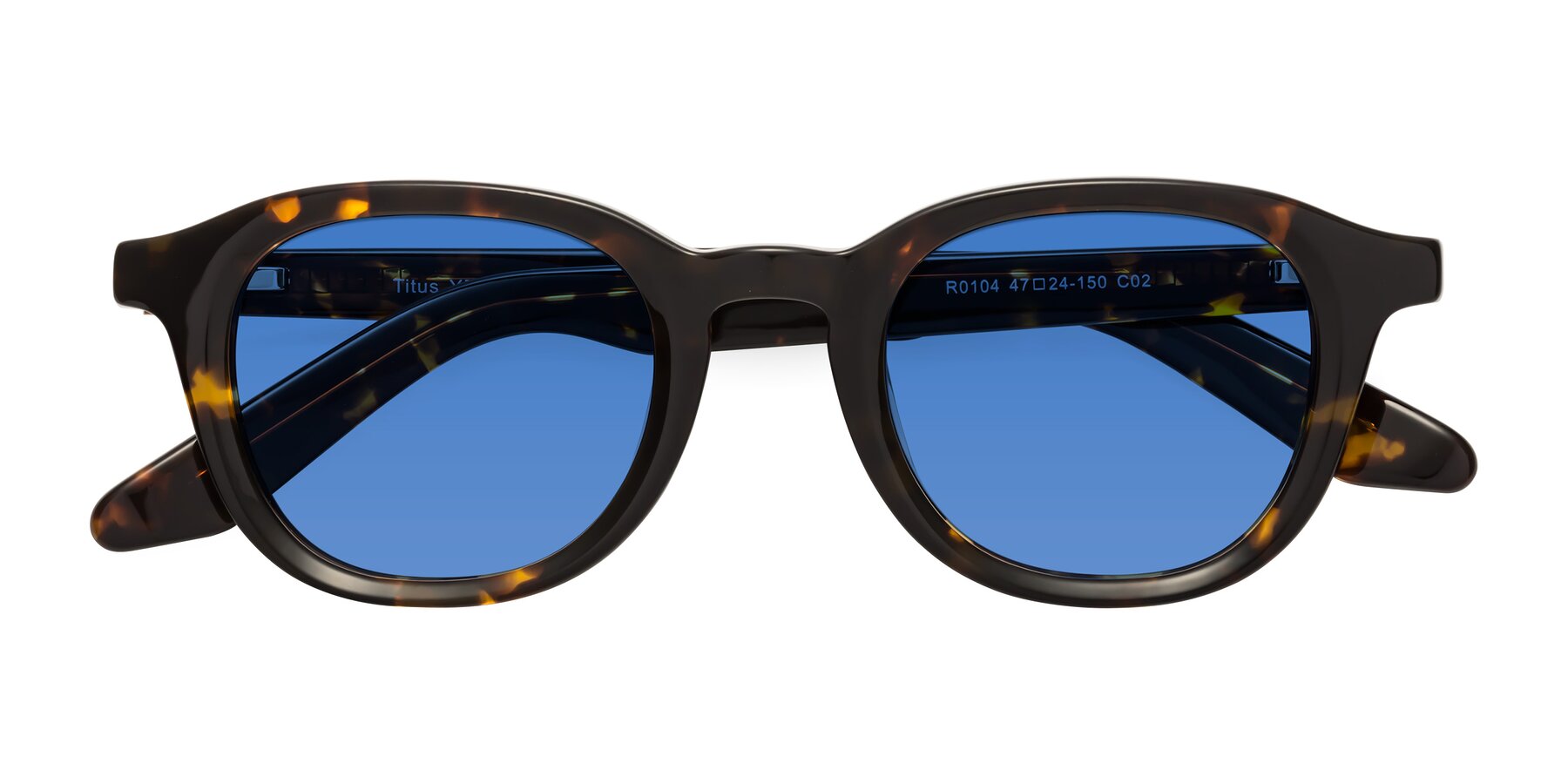 Folded Front of Titus in Tortoise with Blue Tinted Lenses