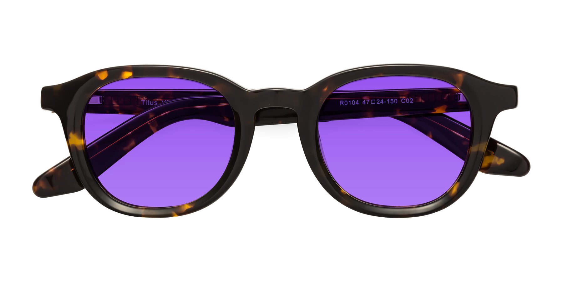 Folded Front of Titus in Tortoise with Purple Tinted Lenses
