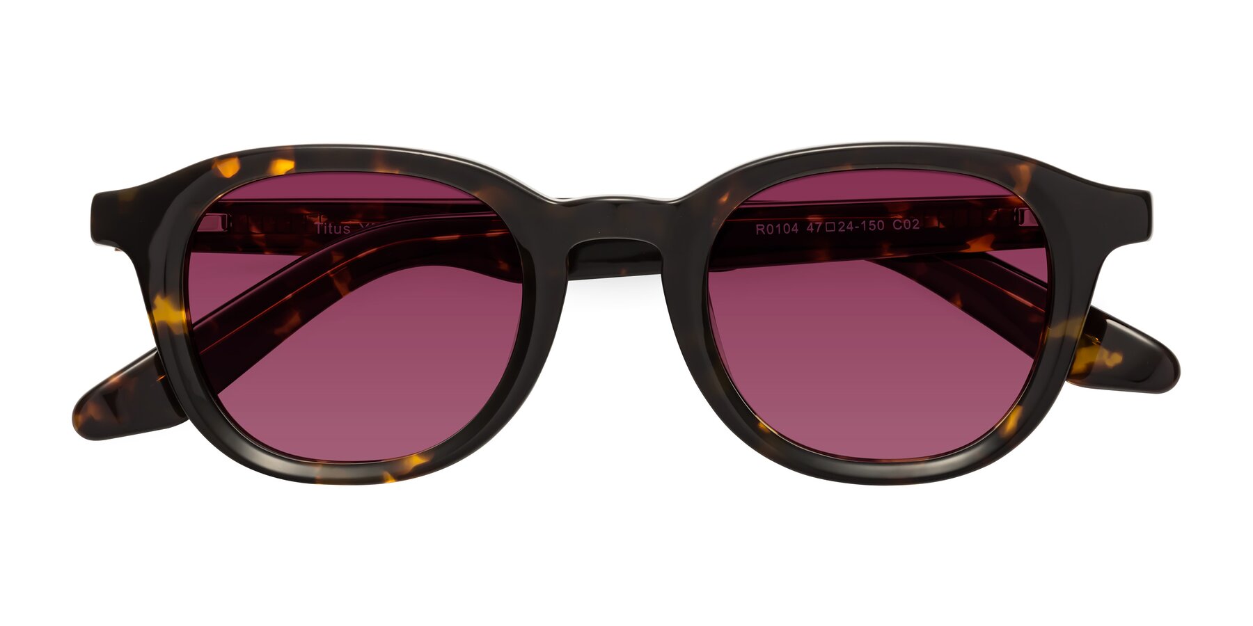 Folded Front of Titus in Tortoise with Wine Tinted Lenses