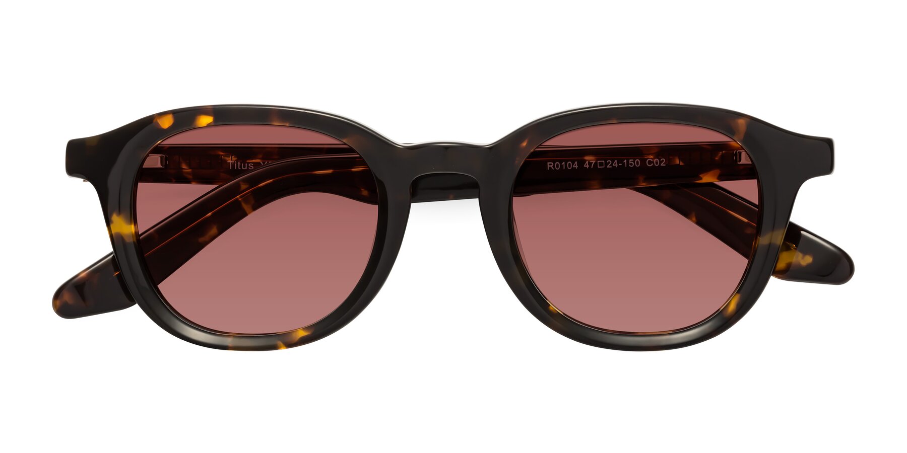 Folded Front of Titus in Tortoise with Garnet Tinted Lenses