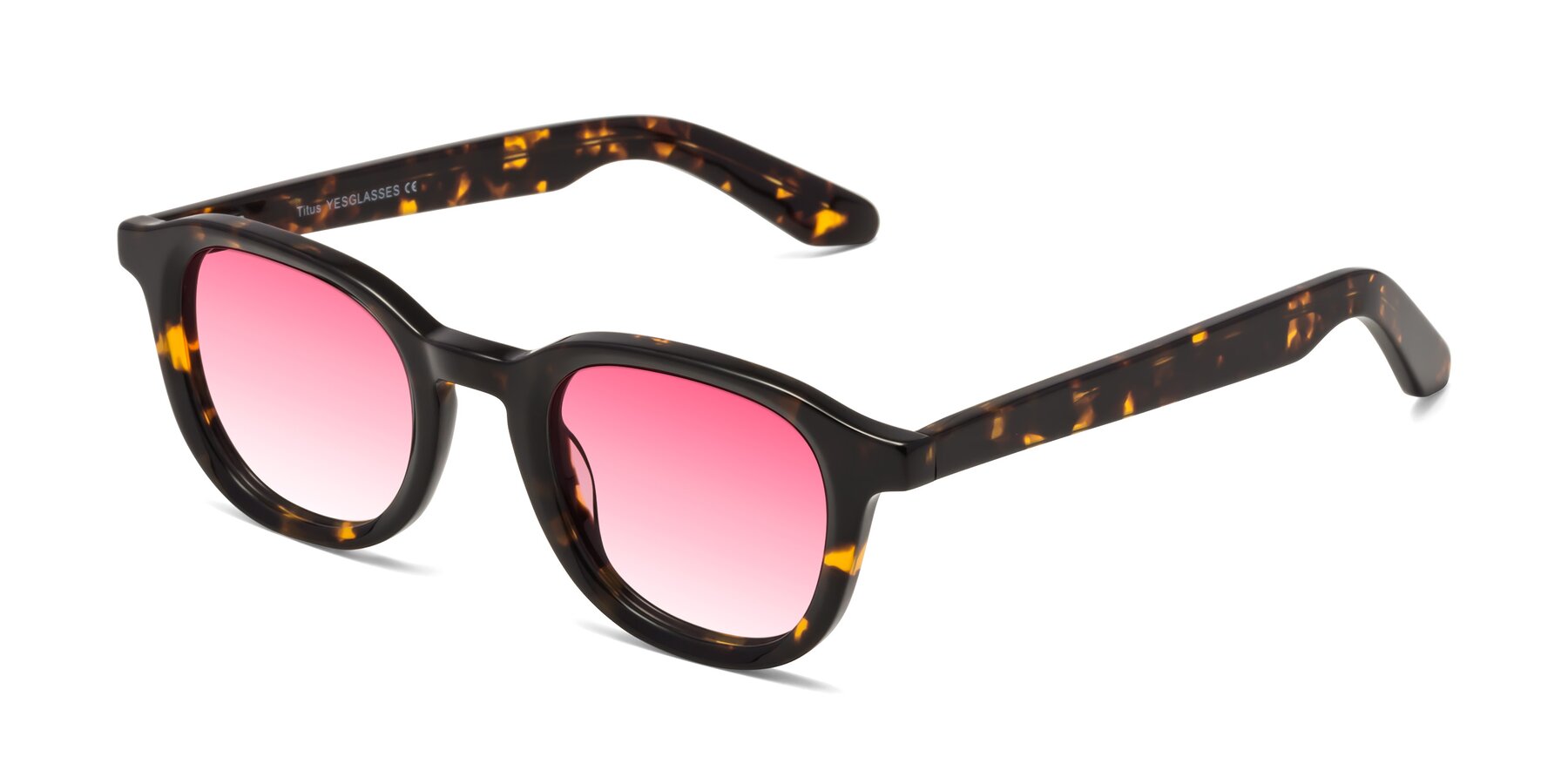 Angle of Titus in Tortoise with Pink Gradient Lenses