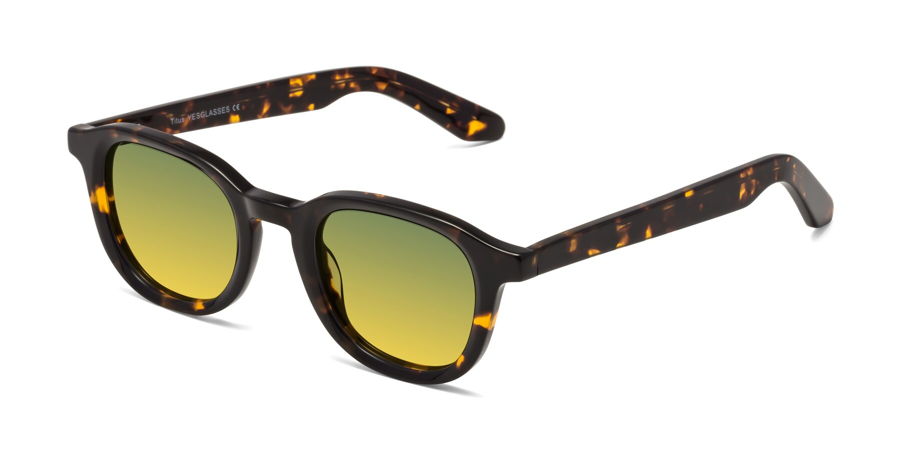 Angle of Titus in Tortoise with Green / Yellow Gradient Lenses