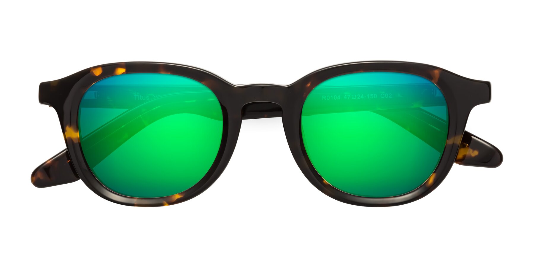 Folded Front of Titus in Tortoise with Green Mirrored Lenses