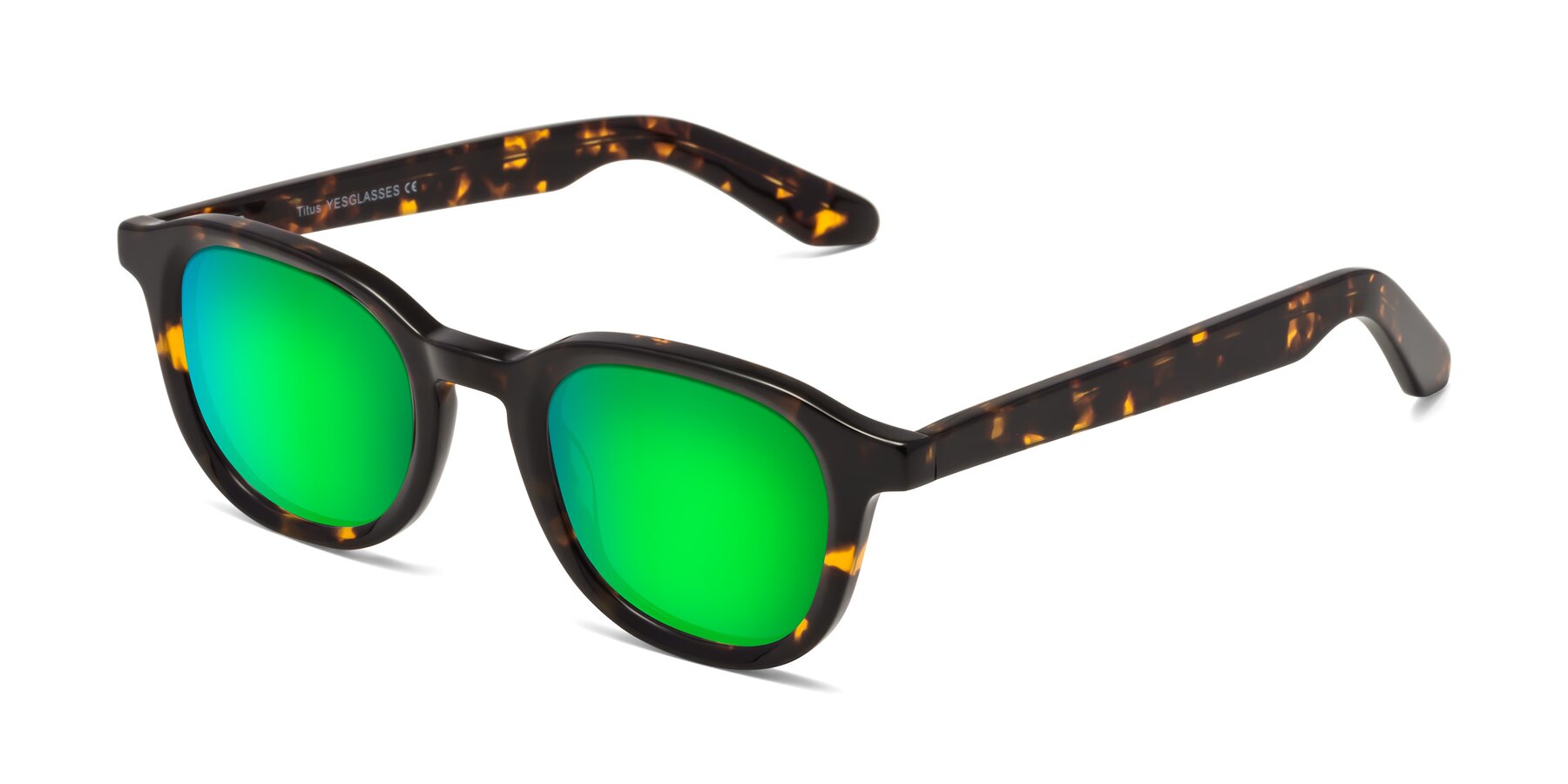 Angle of Titus in Tortoise with Green Mirrored Lenses