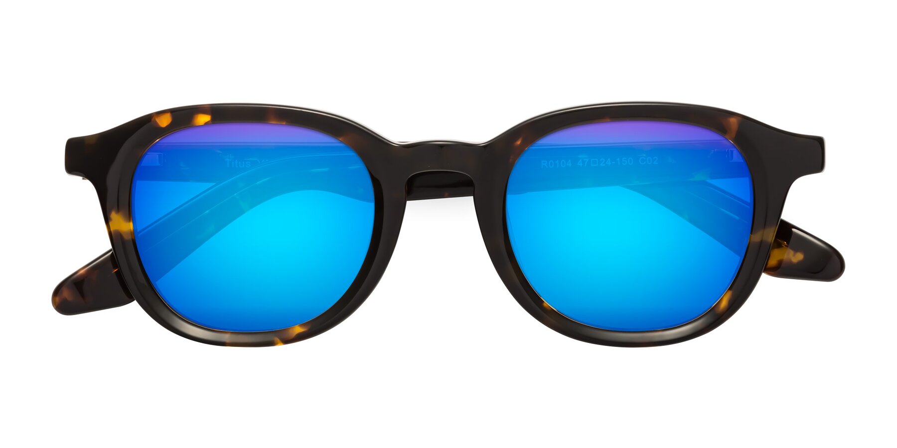 Folded Front of Titus in Tortoise with Blue Mirrored Lenses