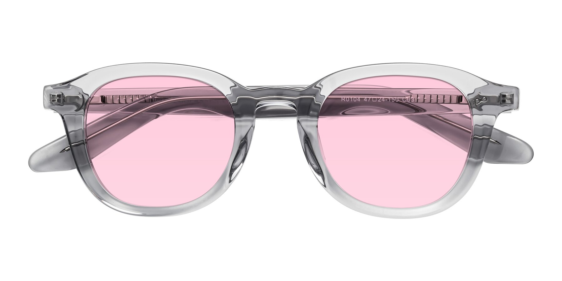 Folded Front of Titus in Transparent Gray with Light Pink Tinted Lenses