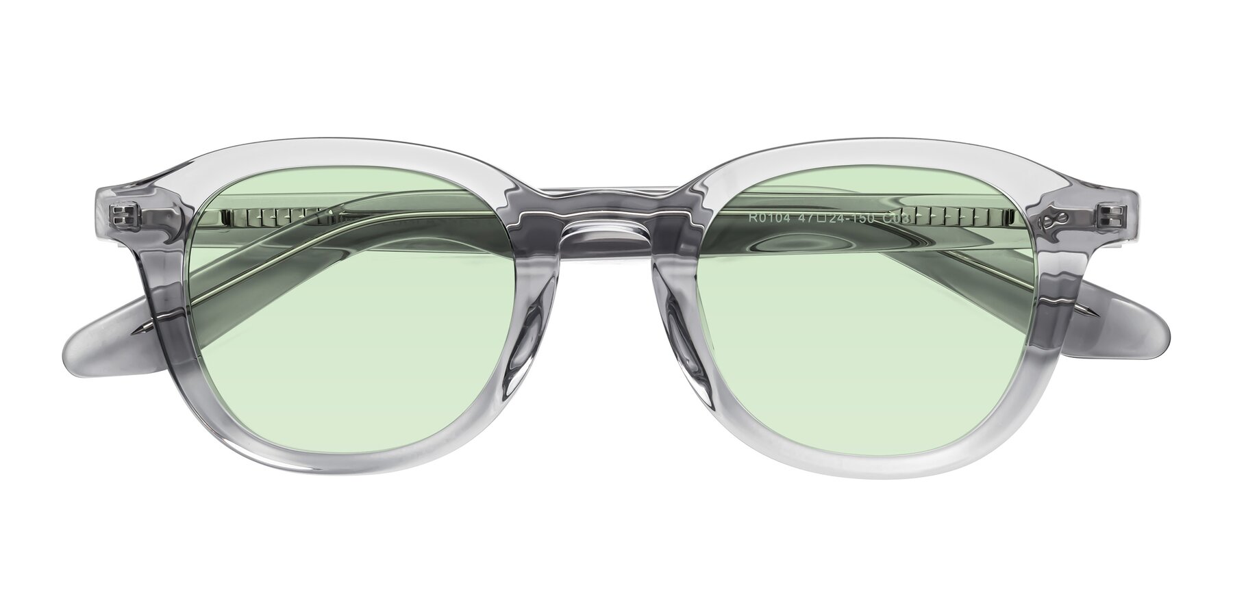 Folded Front of Titus in Transparent Gray with Light Green Tinted Lenses